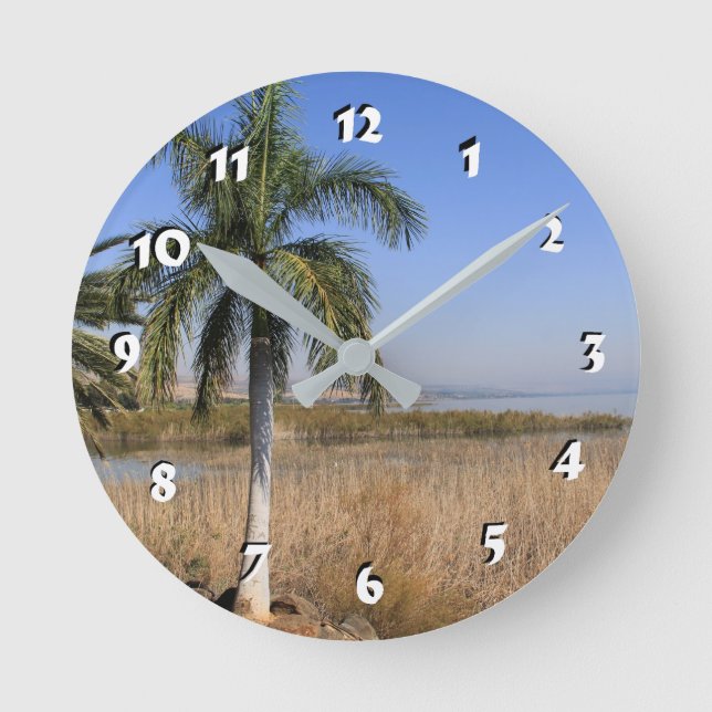 12 Zahlenwahl wählen - See von Galiläa Runde Wanduhr (Vorderseite)