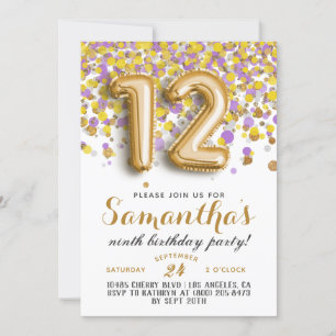 12e anniversaire Confetti Invitation