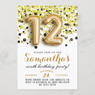 12e anniversaire Invitation Confetti