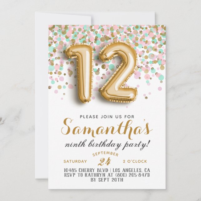 12e anniversaire Invitation Confetti (Devant)
