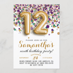 12e anniversaire Invitation Confetti