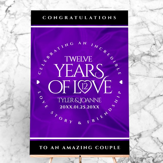 12ème anniversaire de la Mariage de soie (Elegant 12th Silk Wedding Anniversary Acrylic Sign Cover Photo)