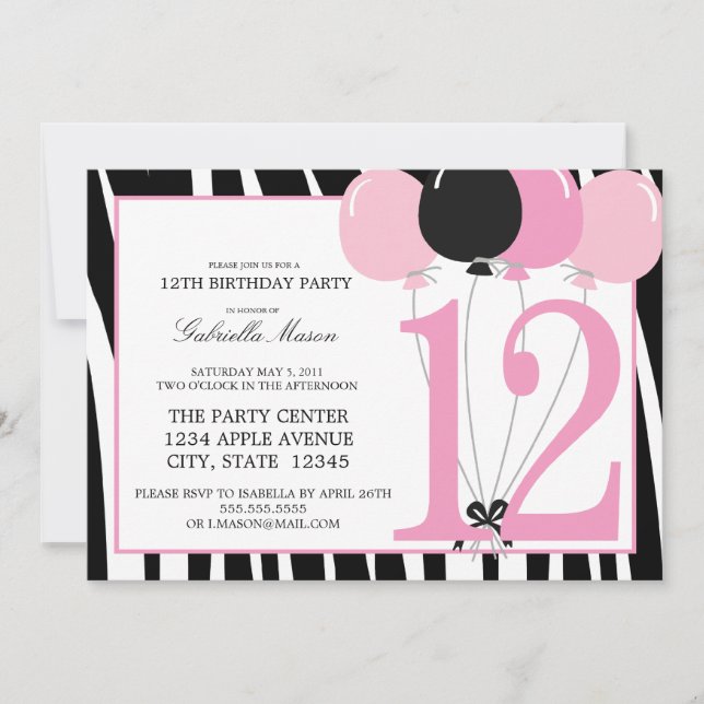 12ème invitation de fête d'anniversaire 5x7 (Devant)