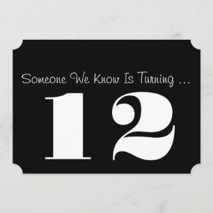 12ème Invitation de fête d'anniversaire, noir et