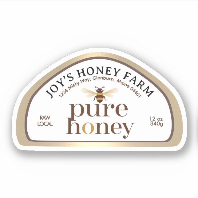 12oz Skep-förmiges Honey Label Gold Border & Biene (Vorderseite)