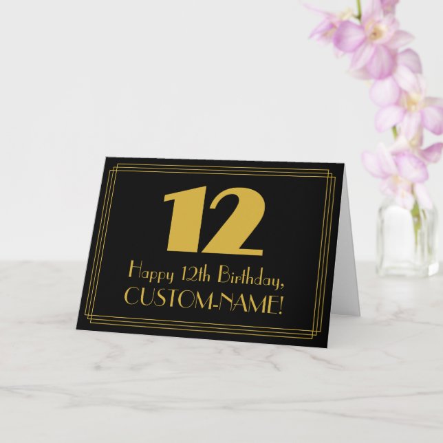 12th Birthday: Art Deco Inspirred Look "12" & Name Karte (Orchidee)
