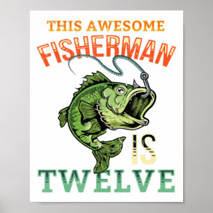 12th Birthday Fishing Gift Bass Fish Bday Party Fi Poster