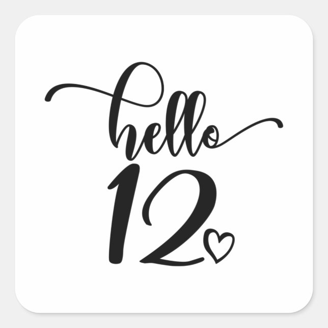12th Birthday Girls Hello 12 Cute 12 Years Twelve Quadratischer Aufkleber (Vorderseite)