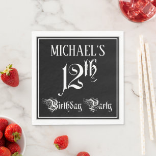12th Birthday Party — Fancy Script + Custom Name Serviette