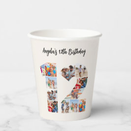 12th Birthday Photo Collage Number 12 Paper Cup Pappbecher
