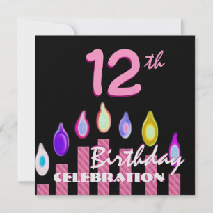 12th Girl Birthday Party Pink Striped Candles W685 Einladung