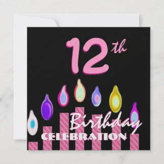 12th Girl Birthday Party Pink Striped Candles W685 Einladung