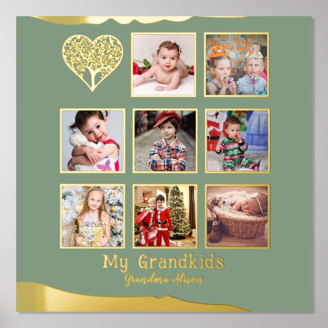 12x12 Foto Collage Gold Foil Sage Olive Green Foliendrucke (Vorderseite)