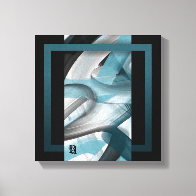 12x12" Trend Abstract Art Canvas Black White Blue Leinwanddruck (Vorderseite)