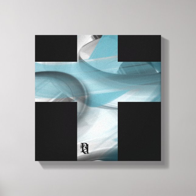 12x12" Trend Abstract Art Canvas Black White Blue Leinwanddruck (Vorderseite)