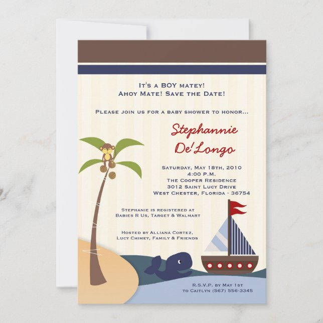 12x18 Ahoy Mate Sailboat Whal Baby Dusche Einladun Einladung (Vorderseite)