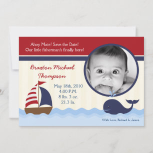 12x18 Ahoy Nautical Whale Foto Geburtsankündigung Ankündigung