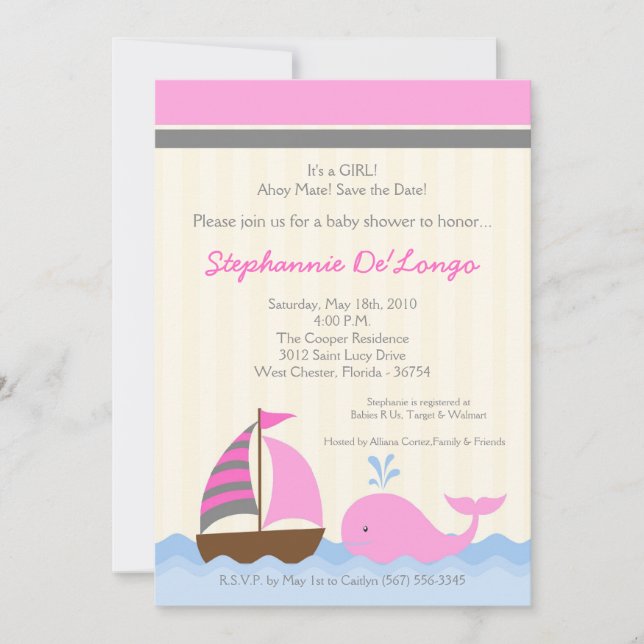 12x18 AhoyNautical Whale Boat Babydusche Einladung (Vorderseite)