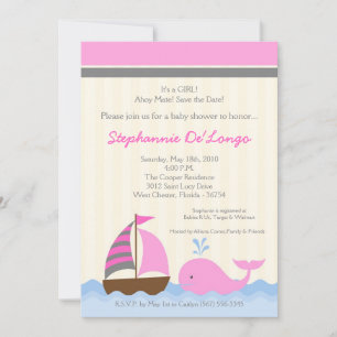 12x18 AhoyNautical Whale Boat Babydusche Einladung