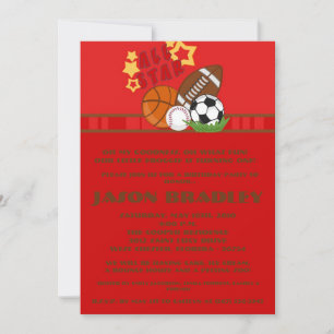 12x18 All Star Red Birthday Party Einladung