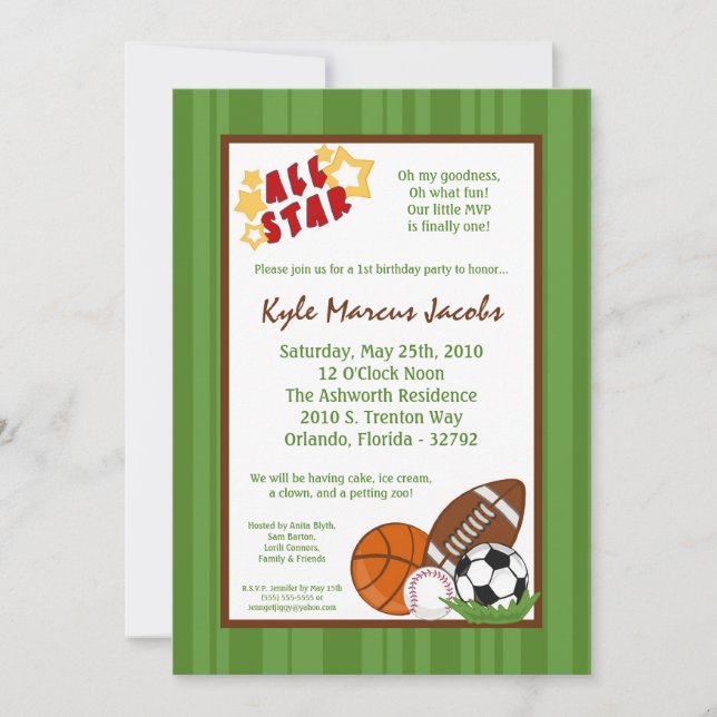 12x18 AllStar MVP SportBall Geburtstag Einladung (Vorderseite)