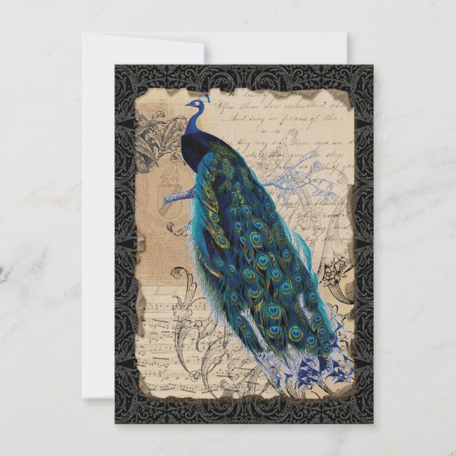 12x18 Ancient Peacock Vintage Hochzeit Einladung (Vorderseite)