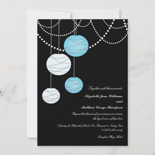 12x18 Aqua Blue Paper Lanterns Wedite Einladung (Vorderseite)