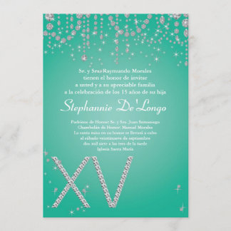 12x18 Aqua-Diamant Quinceanera Einladung