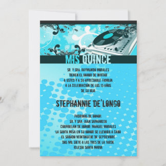12x18 Aquamarin DJ Turntable Quinceanera Einladung