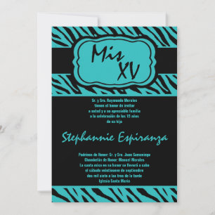 12x18 Aquamarin Zebra Print Quinceanera 15 Einladu Einladung