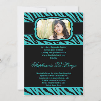 12x18 Aquamarin Zebra Print Quinceanera Einladung
