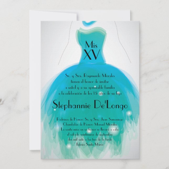 12x18 aquamarine KleidQuinceanera Einladung (Vorderseite)