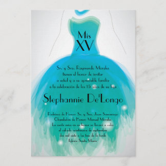 12x18 aquamarine KleidQuinceanera Einladung
