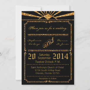 12x18 Art Deco 20's Gold Glitzer Hochzeit Einladun Einladung