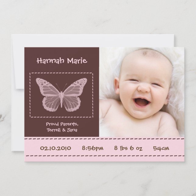 12x18 Baby Girl Butterfly Foto Geburtserklärung Ankündigung (Vorderseite)