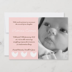 12x18 BabyGirl Pink 3 Birds Foto Geburtsankündigun Ankündigung