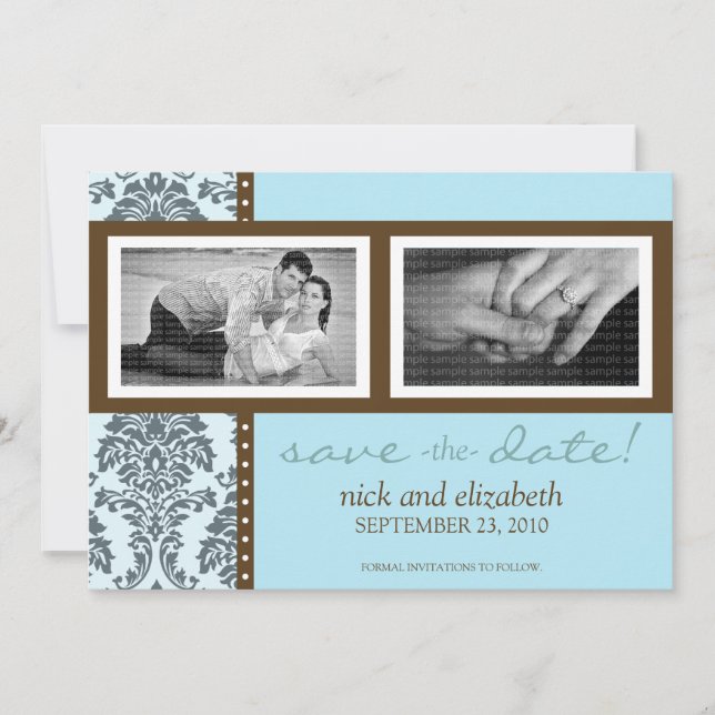 12x18 Barocke Aquamarine Schokolade 2-Foto Save th The Date (Vorderseite)