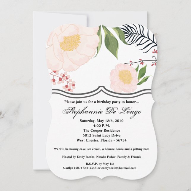 12x18 Birthday Einladung White Floral Blume auf Wa (Vorderseite)