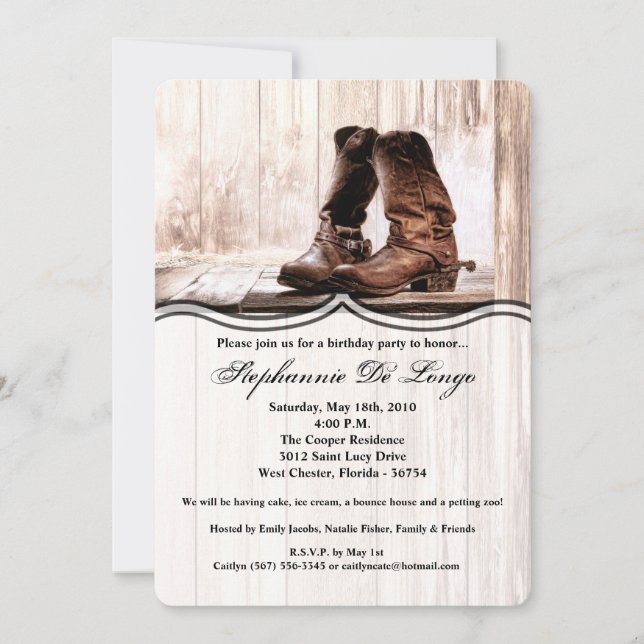 12x18 Birthday Invitation Stiefel Land rustikale W Einladung (Vorderseite)