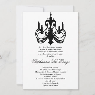 12x18 Black Chandelier Quinceanera Party Einladung