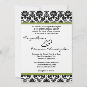 12x18 Black Damask & Green Linen Hochzeit Einladun Einladung