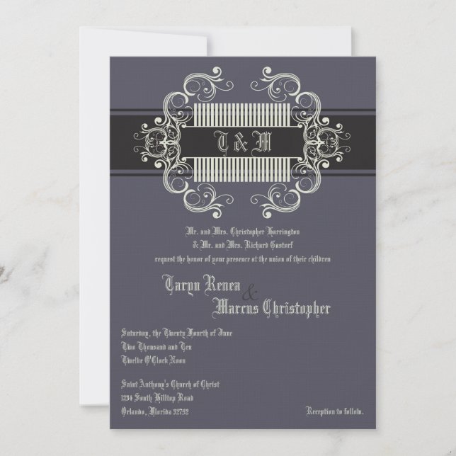 12x18 Black Krawatte Affair Gray Linen Hochzeit Ei Einladung (Vorderseite)