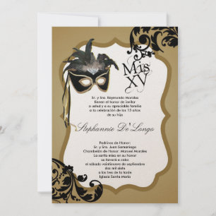 12x18 Black Masquerade Maske Quinceanera Einladung