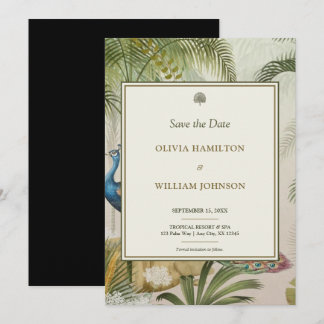 12x18 Black Tropical Peacock Palm Wedding Save The Date