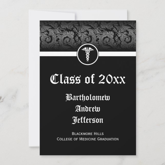 12x18 Black/White Caduceus Medizin School Abschlus Einladung (Vorderseite)
