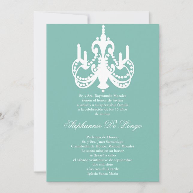 12x18 blaue Leuchter Quinceanera Einladung (Vorderseite)