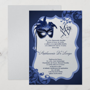 12x18 blaue Maskerade-Maske Quinceanera Einladung