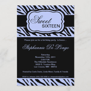 12x18 blaue Zebra-Druck-Geburtstags-Party Einladung