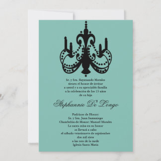 12x18 Blue Chandelier Quinceanera Einladung