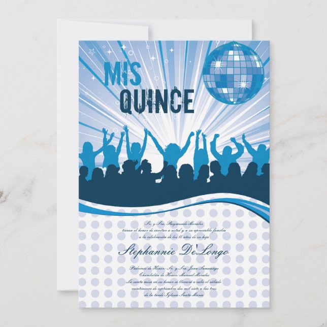 12x18 Blue Dance Party Quinceanera Einladung (Vorderseite)